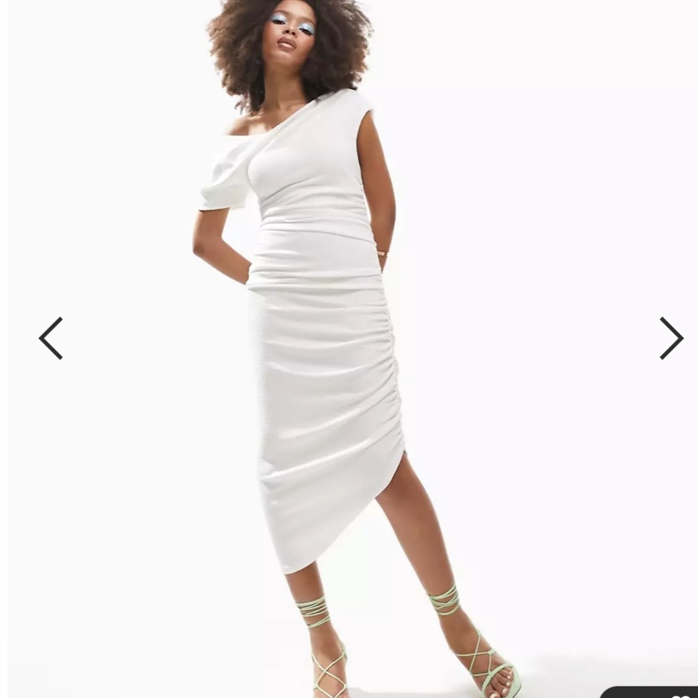 ASOS  fallen shoulder textured draped midi dress in ivory Size 4
